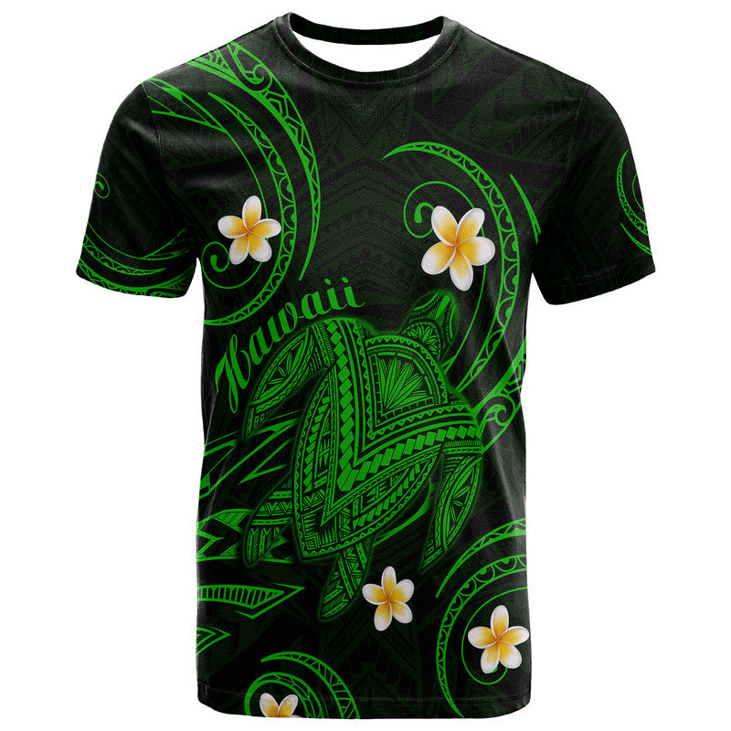 Custom Personalised Hawaii T Shirt Hawaiian Turtle Plumeria Mixed Polynesian Green Style