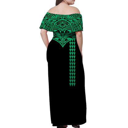 Hawaii Polynesian Tribal Off Shoulder Dress Green