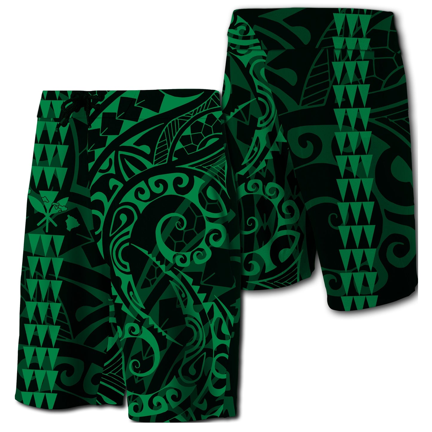 Hawaii Kakau Polynesian Kanaka Board Shorts - Green - Snapy Style
