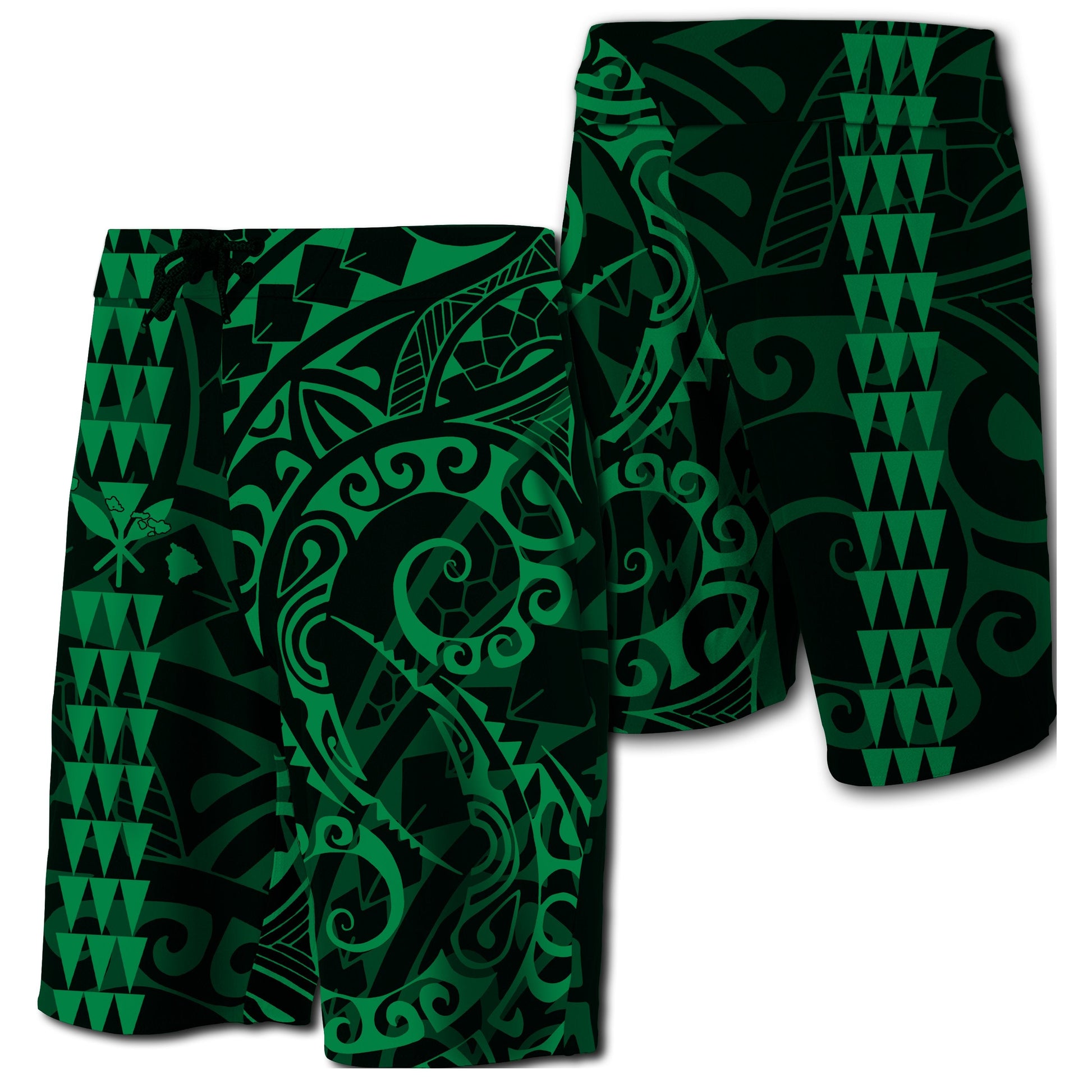 Hawaii Kakau Polynesian Kanaka Board Shorts - Green - Snapy Style