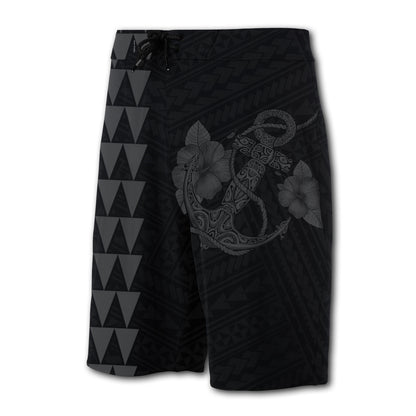 Hawaii Kakau Polynesian Anchor Board Shorts - Grey