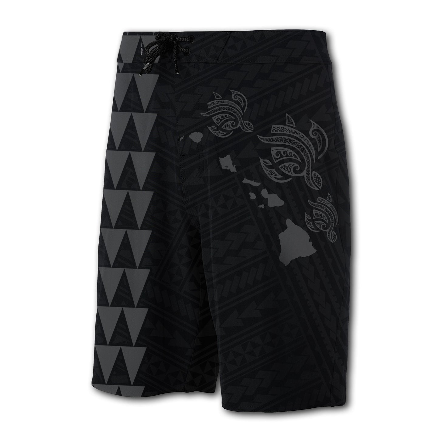 Hawaii Kakau Polynesian Three Turtles Map Board Shorts - Grey