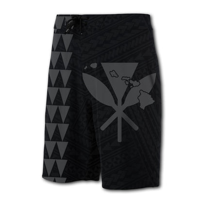 Hawaii Kakau Polynesian Kanaka Map Board Shorts - Grey