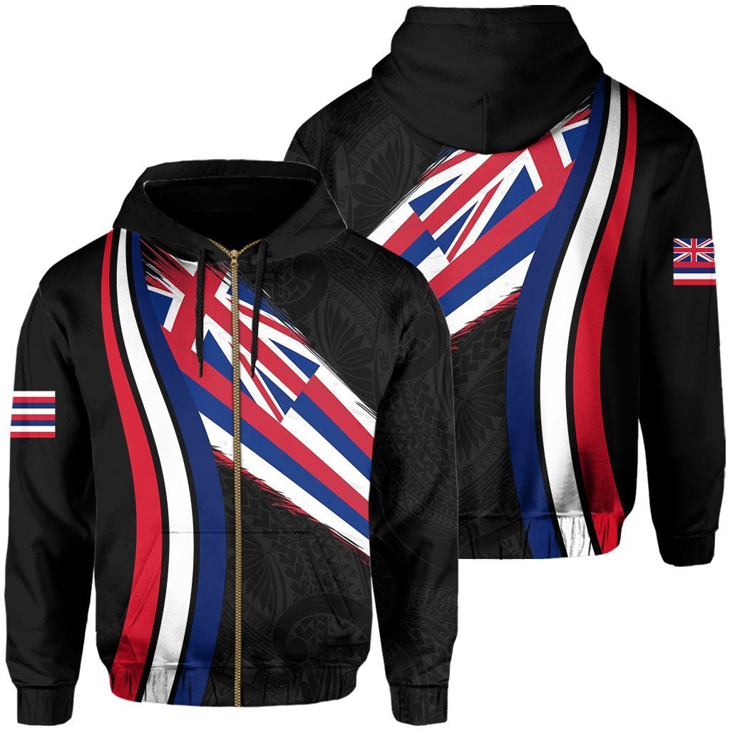 Polynesian Unisex Hawaii Flag Hoodie Zip Grey Ten Style