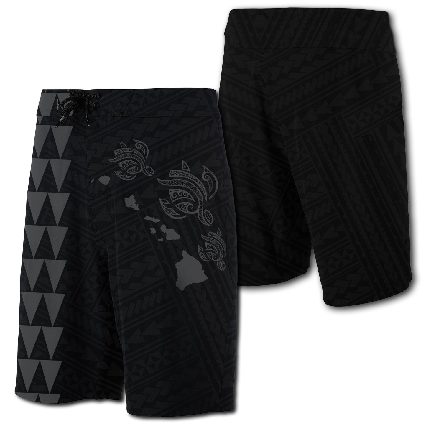 Hawaii Kakau Polynesian Three Turtles Map Board Shorts - Grey