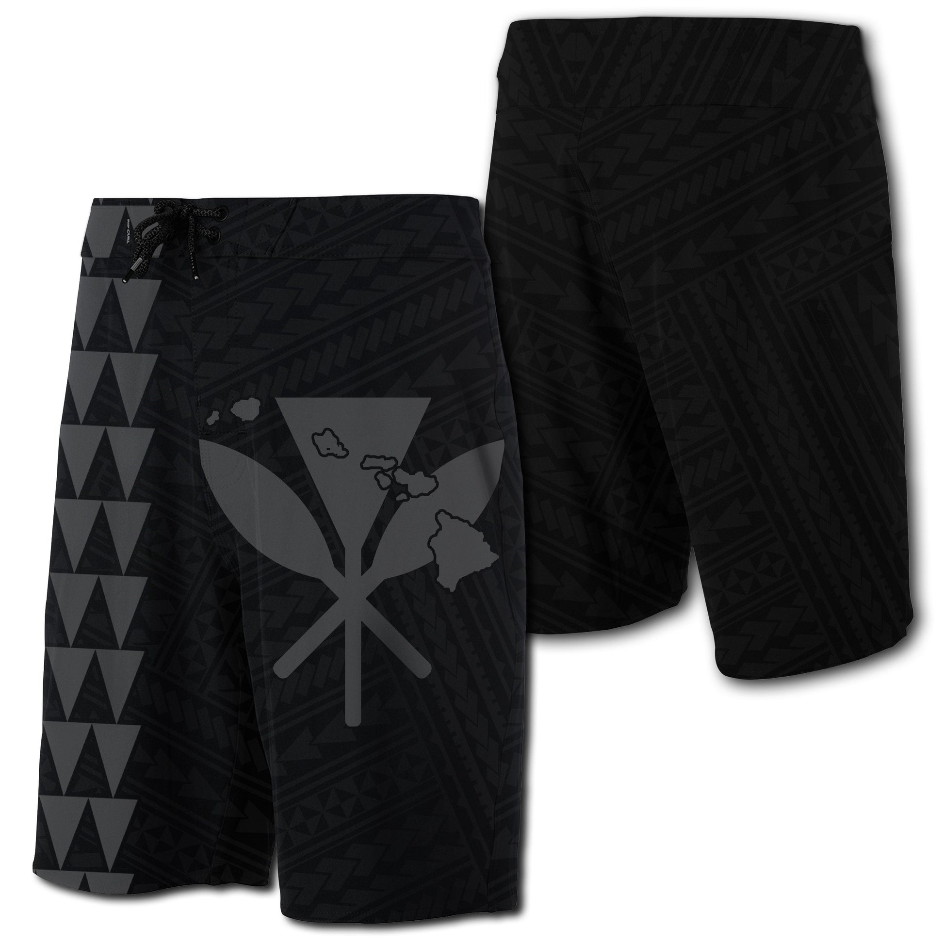 Hawaii Kakau Polynesian Kanaka Map Board Shorts - Grey