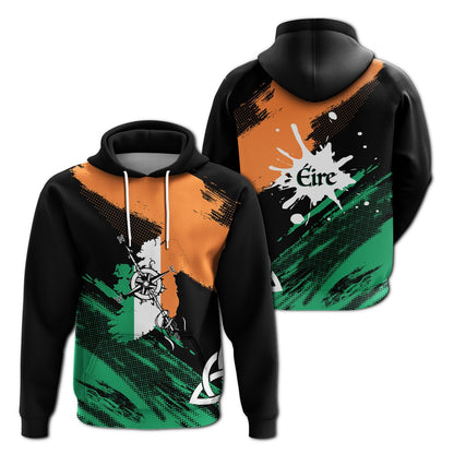 Ireland Map with Compass Grunge Style Hoodie Mix Celtic Knot