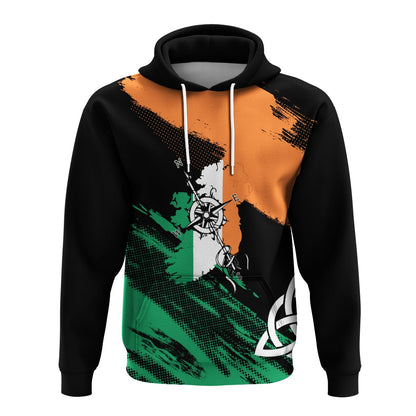 Ireland Map with Compass Grunge Style Hoodie Mix Celtic Knot