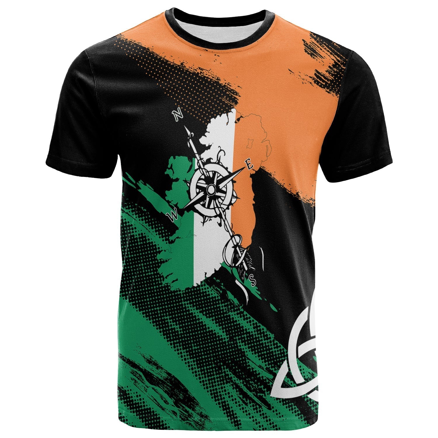 Ireland Map with Compass Grunge Style T Shirt Mix Celtic Knot