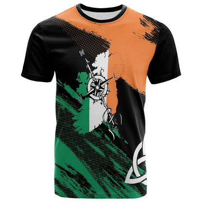 Ireland Map with Compass Grunge Style T Shirt Mix Celtic Knot