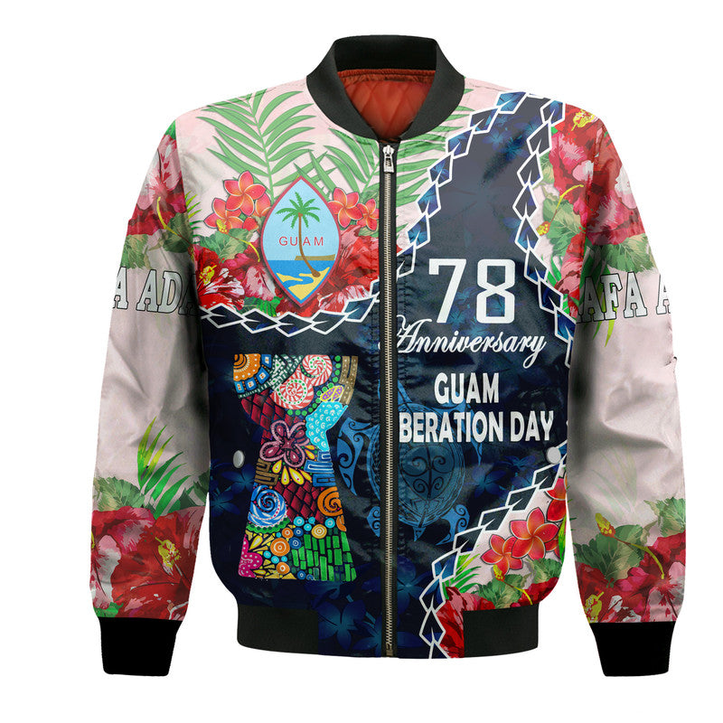 Guam Liberation Day Bomber Jacket Latte Stone Hibiscus Painting
