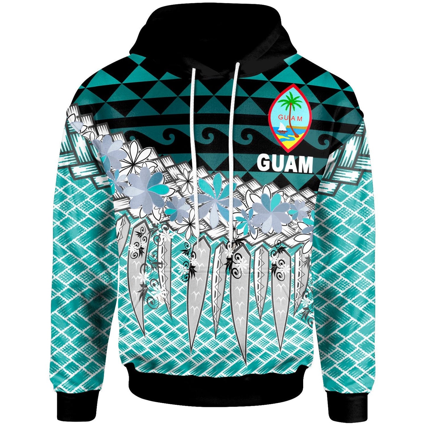 Guam Hoodie Coconut Leaves Weave Pattern Blue