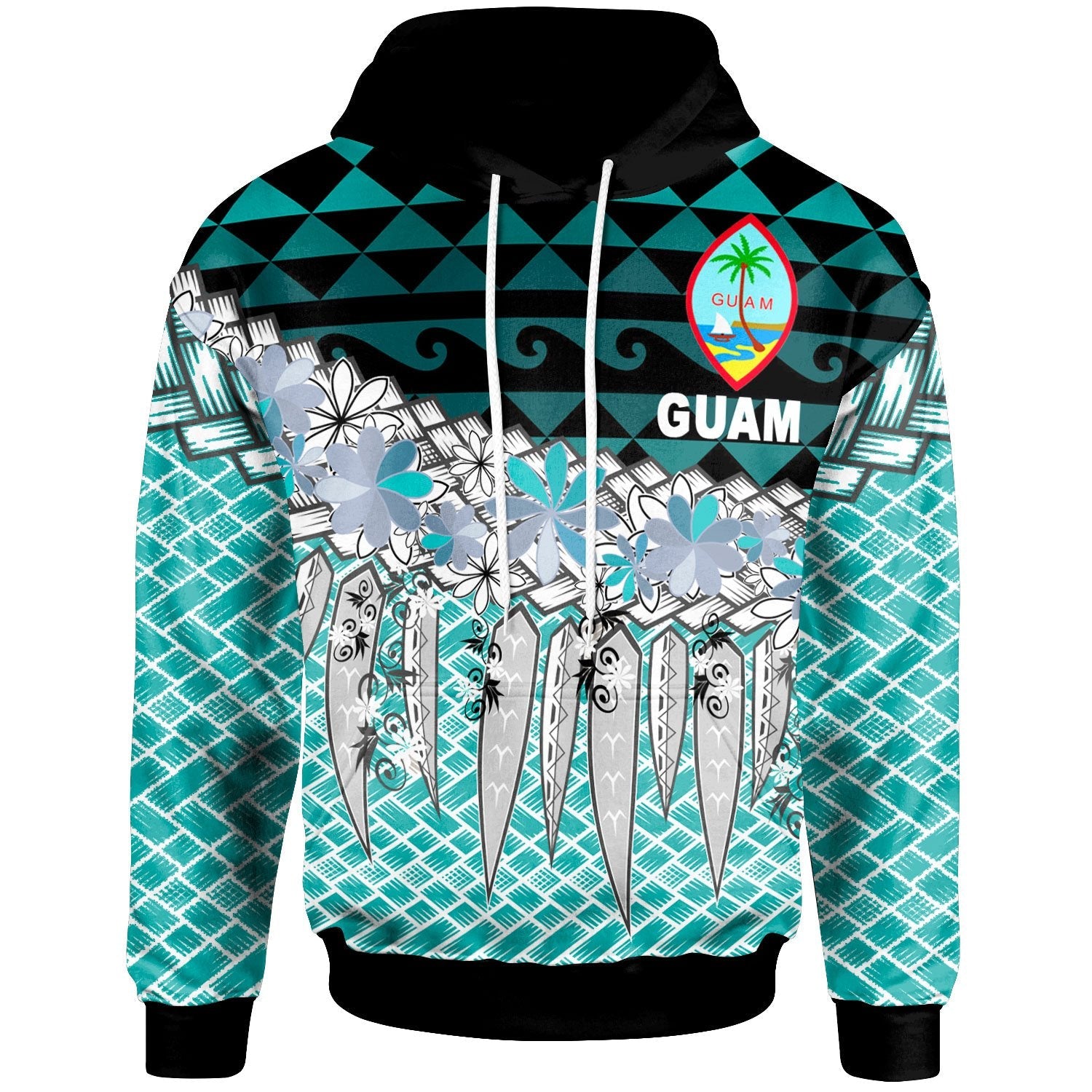 Guam Hoodie Coconut Leaves Weave Pattern Blue