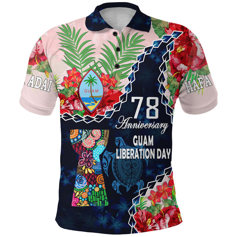 Guam Liberation Day Polo Shirt Latte Stone Hibiscus Painting