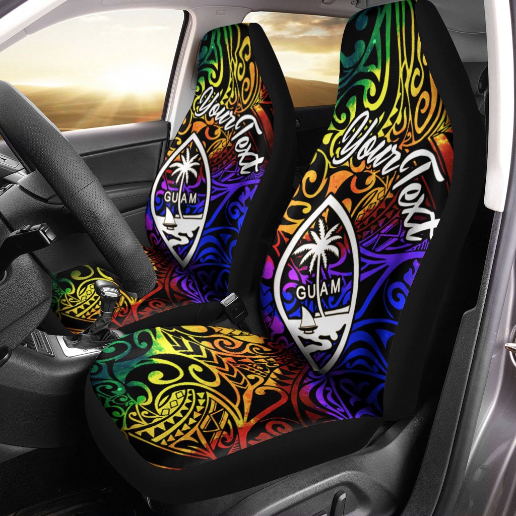 Guam Custom Personalised Car Seat Covers Rainbow Polynesian Pattern