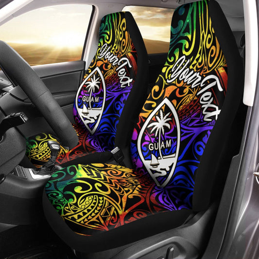 Guam Custom Personalised Car Seat Covers Rainbow Polynesian Pattern