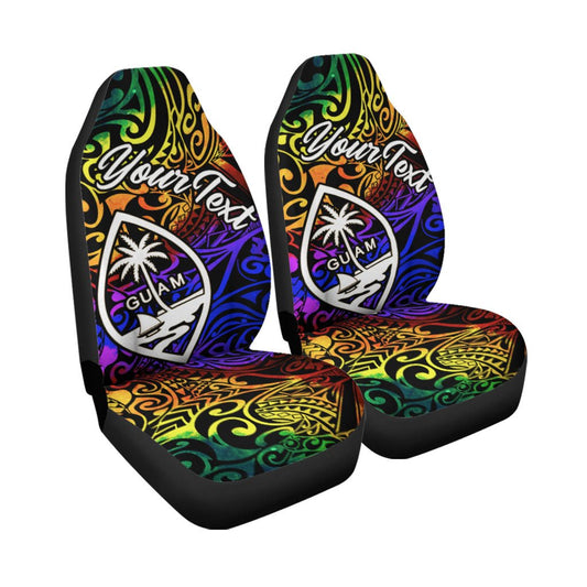 Guam Custom Personalised Car Seat Covers Rainbow Polynesian Pattern