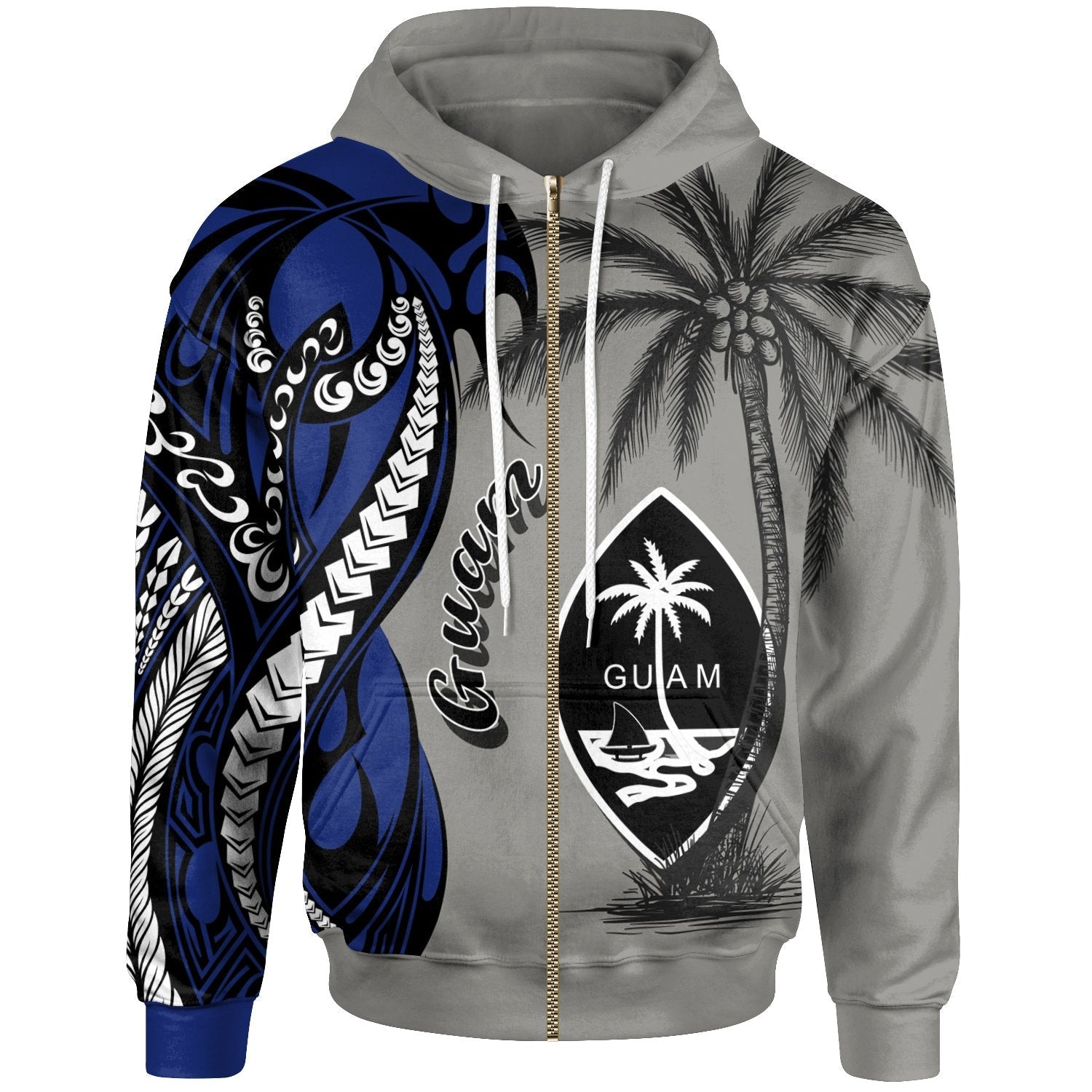 Guam Zip Up Hoodie Classical Coconut Tree