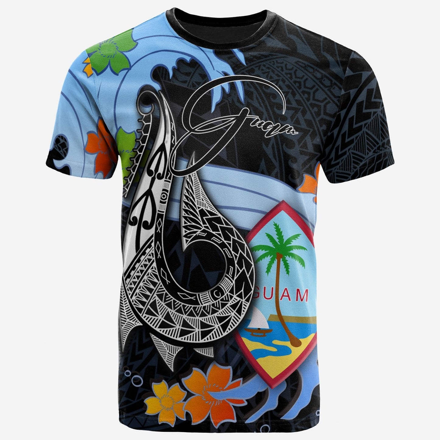 Guam T Shirt Fish Hooks And Wave