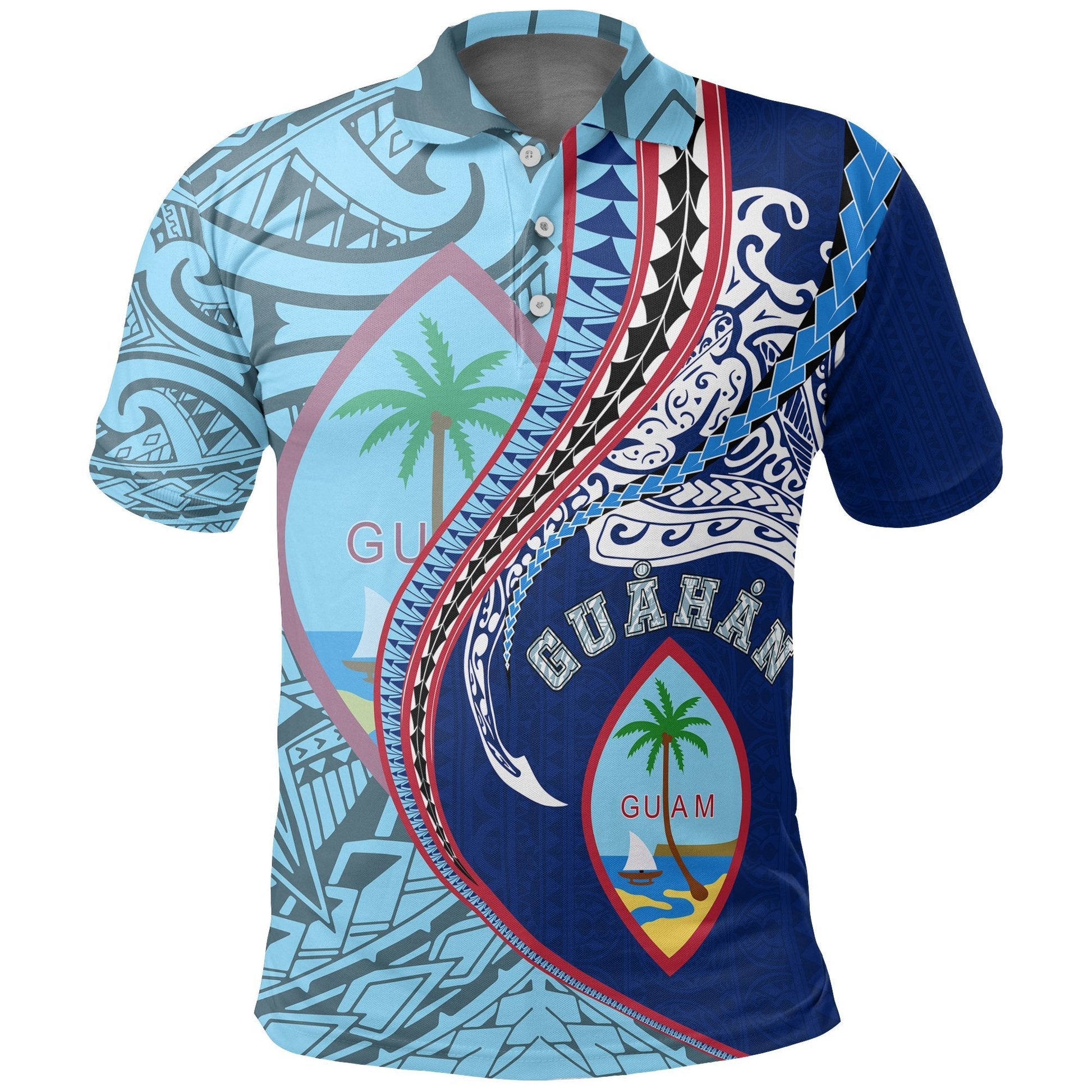 Guam Polo T - Shirt - Guam Flag Coat Of Arms Kanaloa Tatau Gen GU - K7