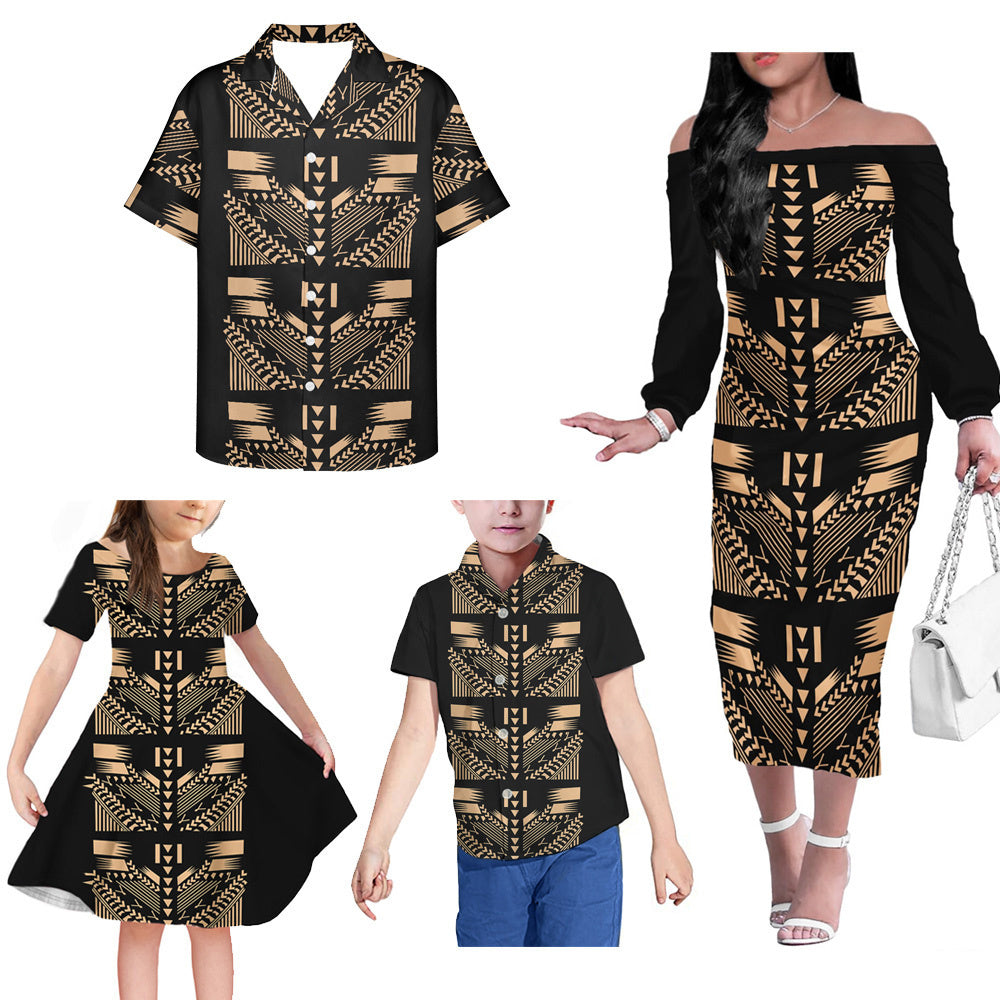 Polynesian Tribal Pattern Matching Outfit For Family Dress Hawaiian Shirt For Her Him