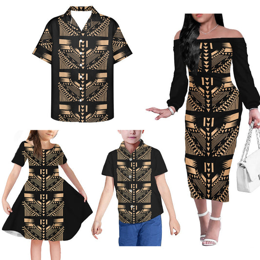 Polynesian Tribal Pattern Matching Outfit For Family Dress Hawaiian Shirt For Her Him