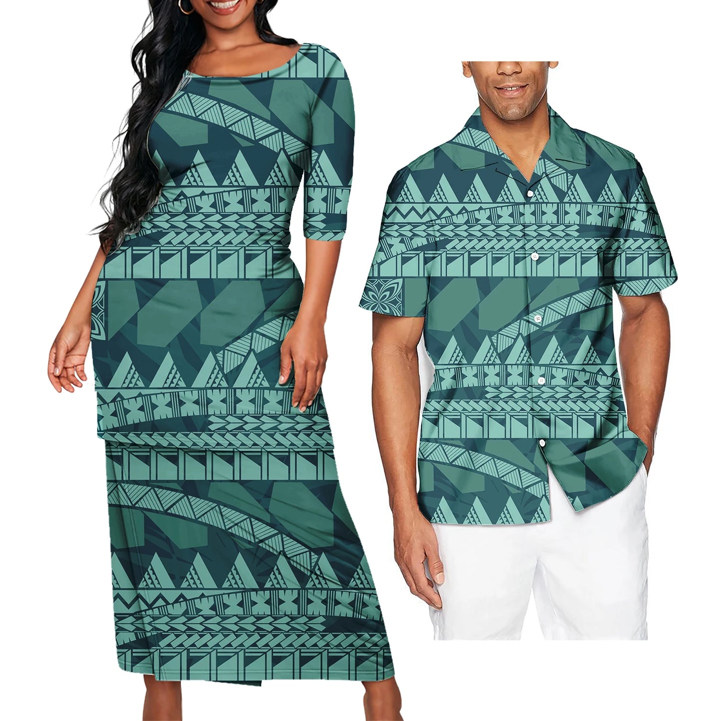 Polynesian Tribal Pattern Printed Clothing Set Samoan Polynesian Tribal Matching Couple Outfit For Him Her