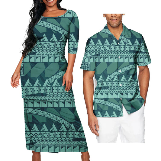 Polynesian Tribal Pattern Printed Clothing Set Samoan Polynesian Tribal Matching Couple Outfit For Him Her