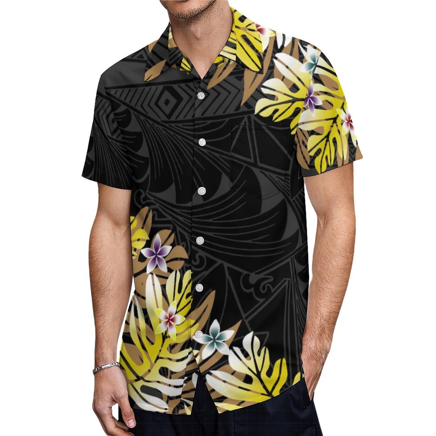 Samoa Tropical Flowers Island Polynesian Tribal Pattern Hawaiian Shirt Summer Short Sleeve Shirt For Him