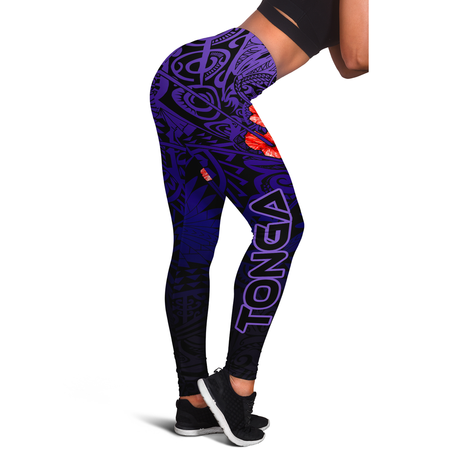 Tonga Women's Leggings - Hibiscus Flowers Purple Color Style