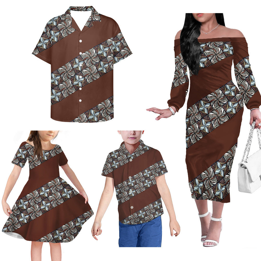 Polynesian Tribal Geometric Pattern Matching Outfit For Family Island Dress Hawaiian Shirt For Her Him