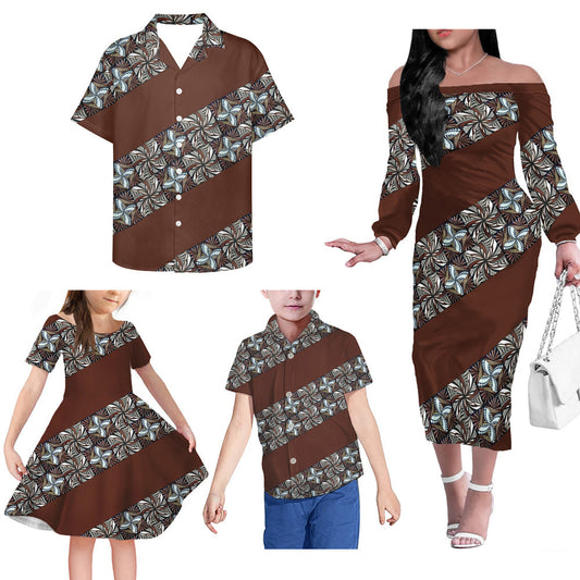 Polynesian Tribal Geometric Pattern Matching Outfit For Family Island Dress Hawaiian Shirt For Her Him