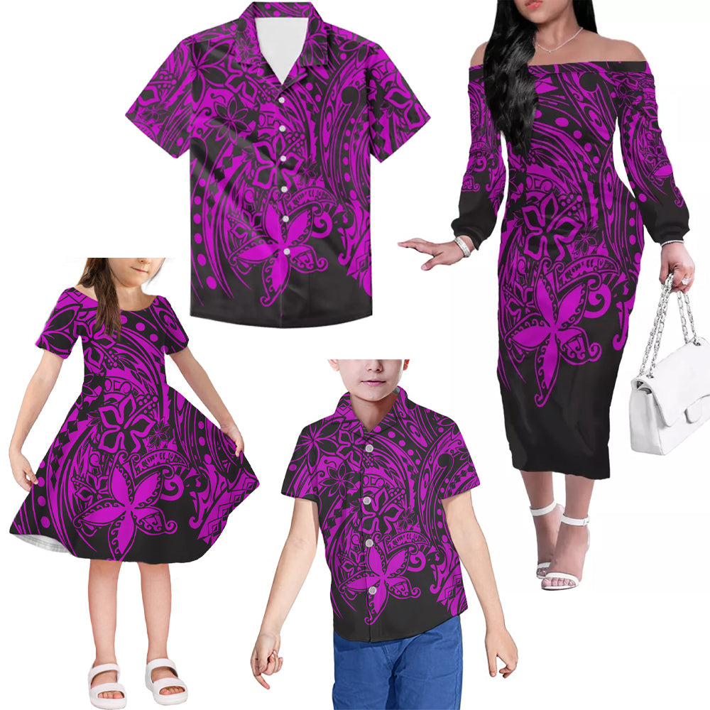 Pink Polynesian Tribal Flowers Pattern Matching Outfit For Family Island Dress Hawaiian Shirt For Her Him Family Members