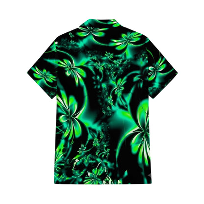 Green Leaf Matching Outfit For Couple Island Puletasi Dress And Hawaiian Shirt For Her Him