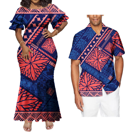 Mermaid Bodycon Dresses and Hawaiian Shirt Polynesian Geometric Pattern Matching Outfit
