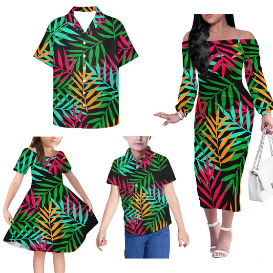 Polynesian Leaf Pattern Matching Outfit For Family Island Dress Hawaiian Shirt For Her Him Family Members