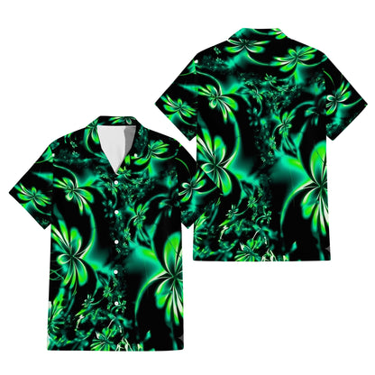 Green Leaf Matching Outfit For Couple Island Puletasi Dress And Hawaiian Shirt For Her Him