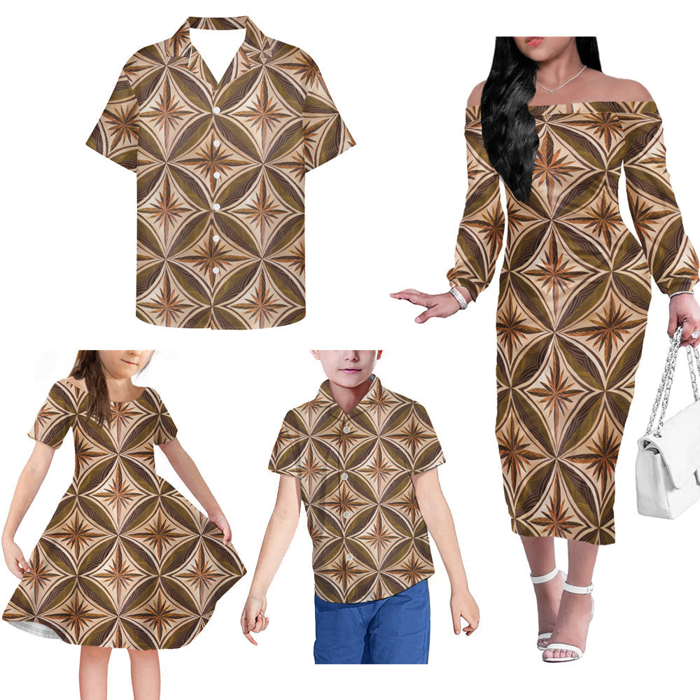 Vintage Geometric Polynesian Pattern Matching Outfit For Family Dress Hawaiian Shirt For Her Him