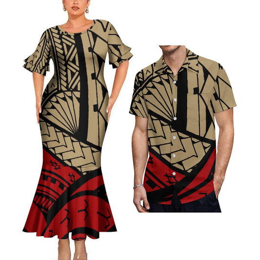 Polynesian Tribal Mermaid Bodycon Dresses and Shirt Island Vibe Matching Outfit