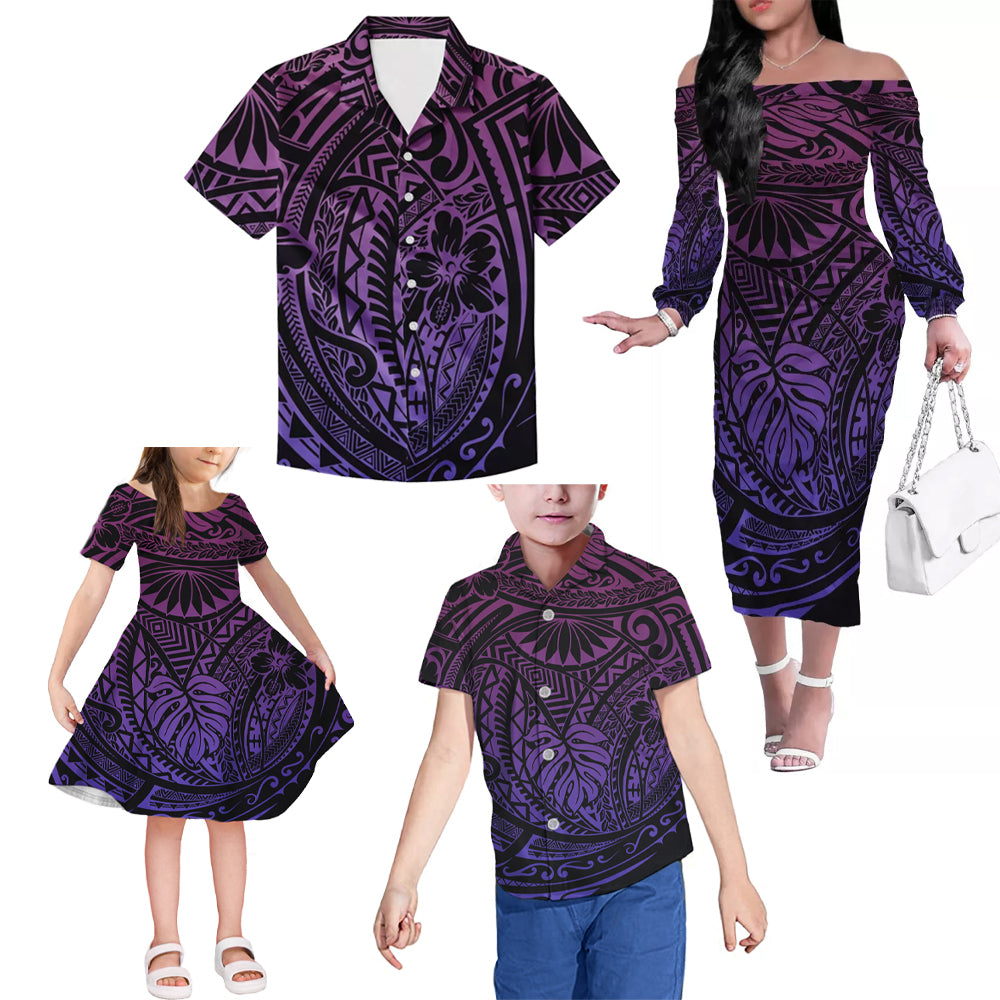 Polynesian Flowers Tribal Flowers Pattern Matching Outfit For Family Tropical Dress Hawaiian Shirt For Her Him Family Members