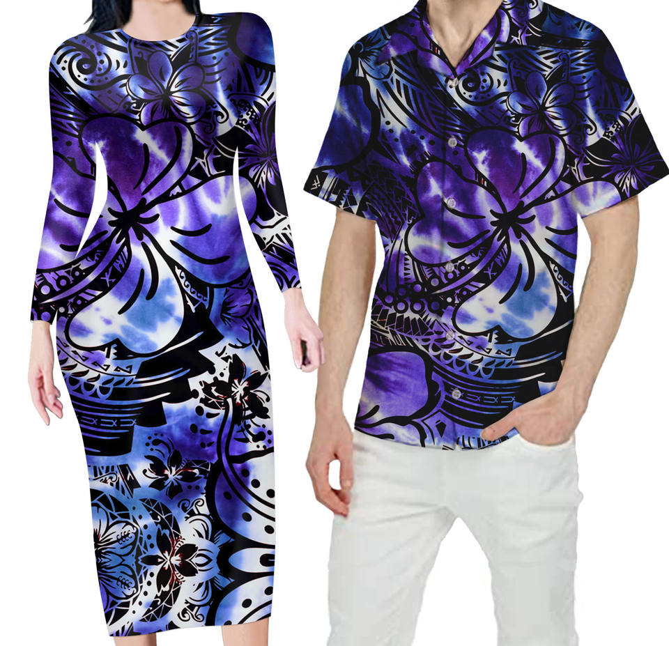 Hawaii Matching Outfit For Couples Hawaiian Flower Bodycon Dress And Hawaii Shirt