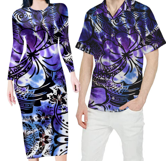 Hawaii Matching Outfit For Couples Hawaiian Flower Bodycon Dress And Hawaii Shirt