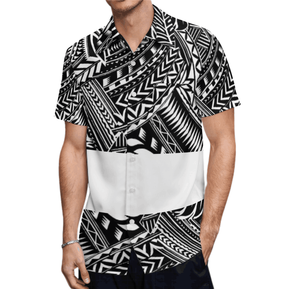 Tropical Polynesian Tribal Pattern Hawaiian Shirt Polynesian Island Black Men Hawaiian Shirt
