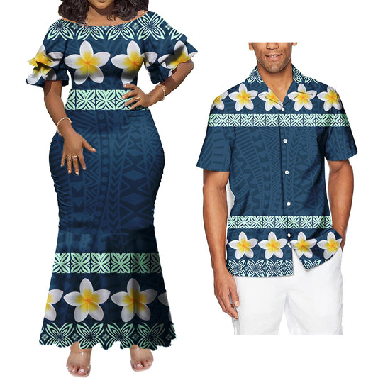 Mermaid Bodycon Dresses and Hawaiian Shirt Polynesian Plumeria Flowers Matching Outfit