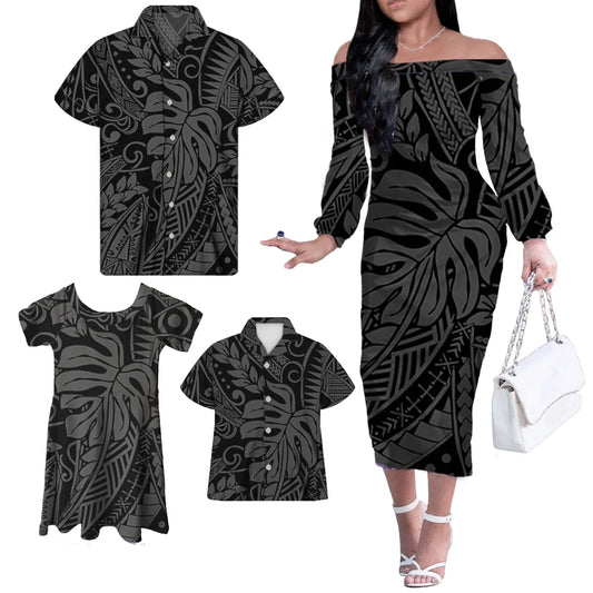 Polynesian Tribal Print Vintage Prom Dresses Family Outfit Custom Ladies Sexy Bodycon Dress Fashion Black Dress for Women