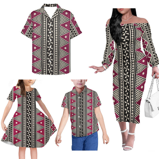 Polynesian Tribal Pattern Matching Outfit For Family Dress Hawaiian Shirt For Her Him