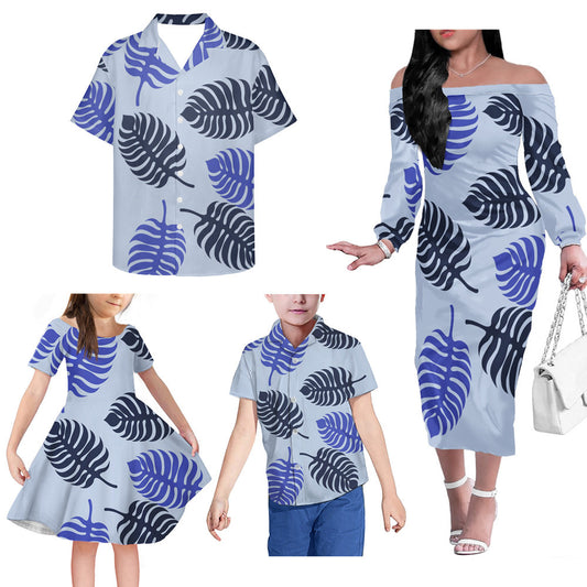 Polynesian Palm Leaf Pattern Matching Outfit For Family Island Dress Hawaiian Shirt For Her Him Family Members