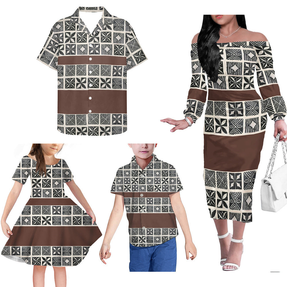 Polynesian Geometric Pattern Brown Matching Outfit For Family Dress Hawaiian Shirt For Her Him