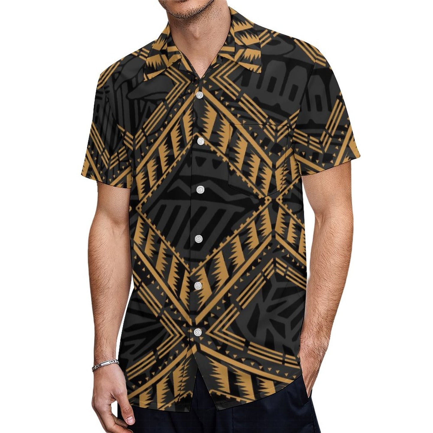 Samoa Tropical Polynesian Tribal Pattern Hawaiian Shirt Summer Black Short Sleeve Shirt For Him