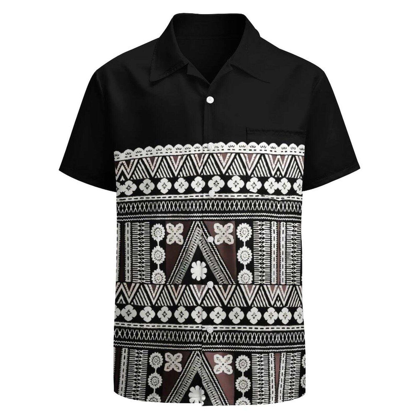 Polynesian Tribal Samoa Geometric Pattern Hawaiian Shirt Polynesian Island Black Men Hawaiian Shirt